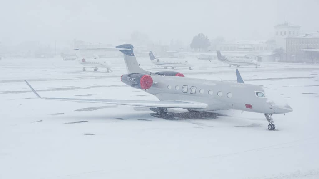 private jet in snow