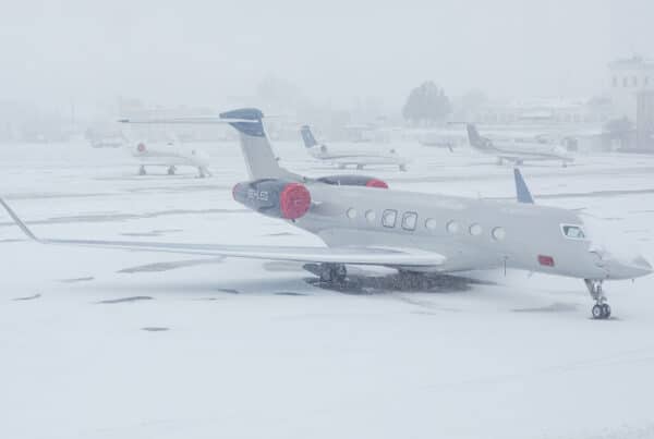 private jet in snow